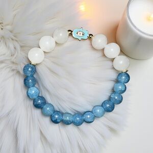 🆕 10mm White Jade & blue Chalcedony bracelet